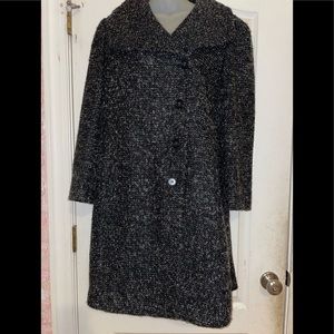 Ann Taylor Vintage Womens Dress Coat Black White Tweed Houndstooth size L